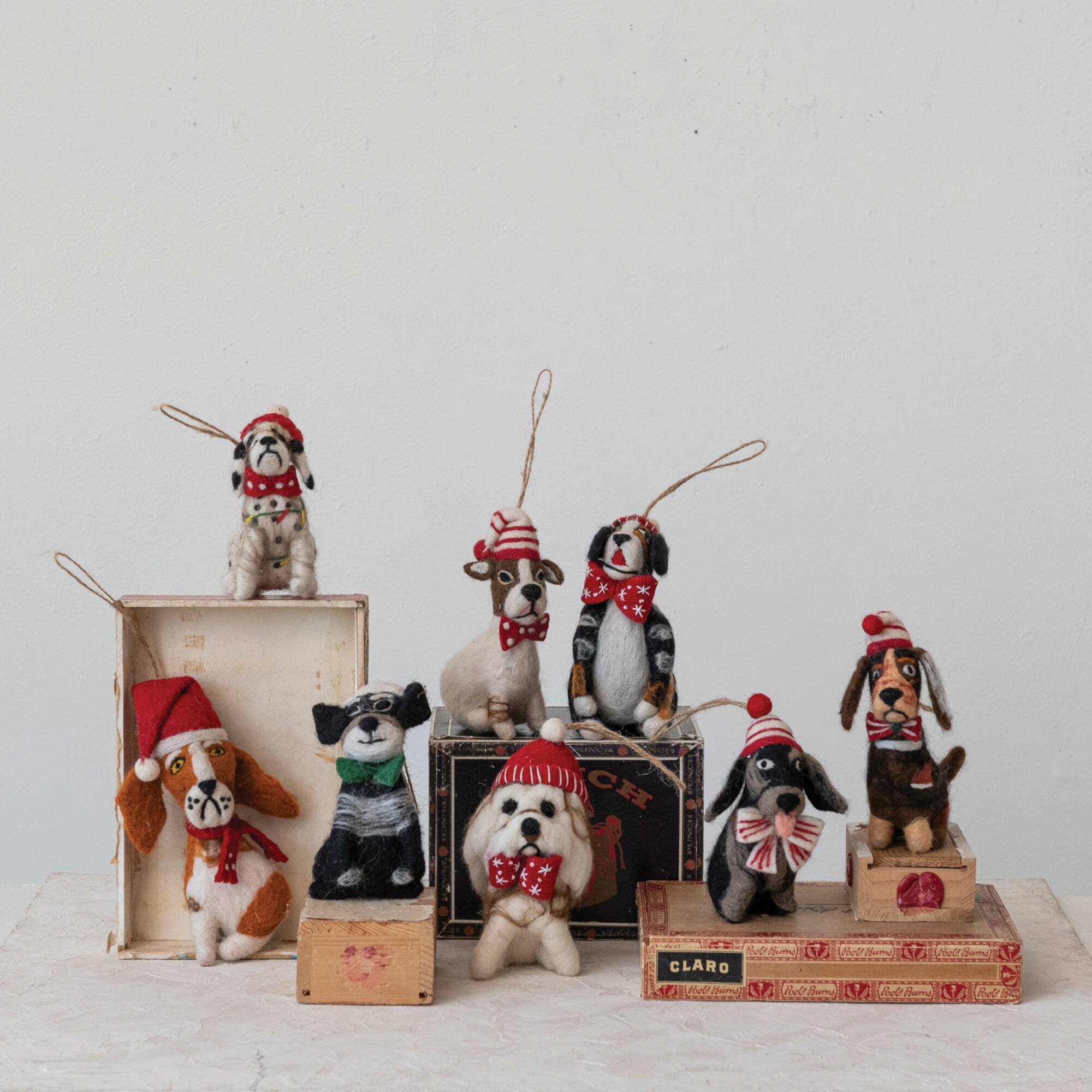 Hello Honey® Handmade Wool Felt Christmas Dog Ornament Set